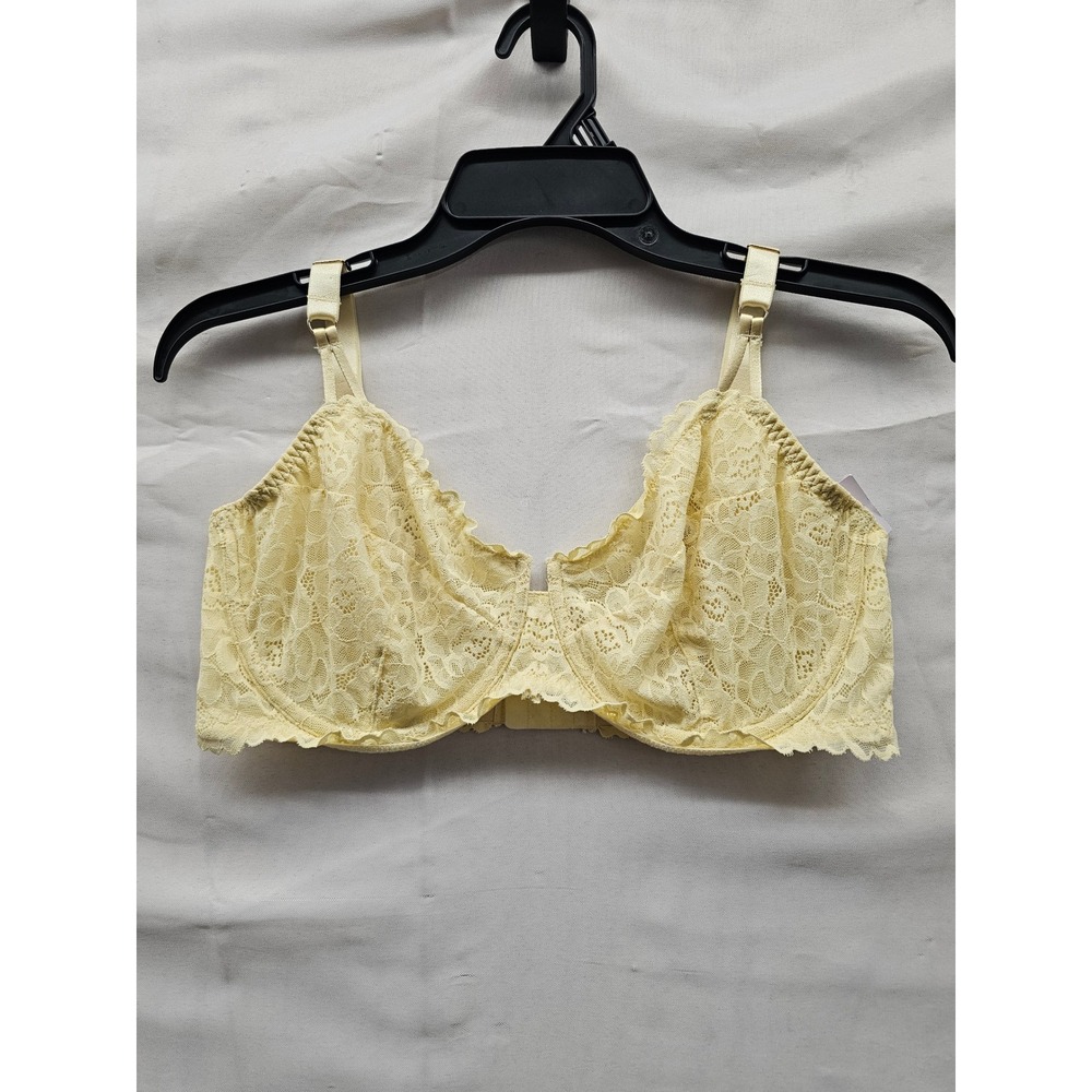 Auden Womens Lace Unlined Balconette Bra Yellow Nylon Blend Casual Size 36DD